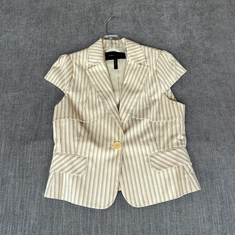 BCBGMAXAZRIA Tailored Vest Womens Small Cream Black Pinstripe Lined Office Siren